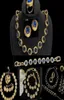 Modedesigner blaues Harz Kristall Halsketten Armband Ohrringe Set Banshee Kopf Porträt 18k Gold plattiert Geburtstag Festliches Engagement Geschenke MS1-034240089
