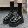 Casual Shoes 2024 Women's Thick Sole High Heels Leather Dark Gothic Lolita Punk Durable