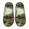 Slippers Winter Slipper Woman Man Fluffy Warm Tropical Forest Stream And Sika Deer House Shoes