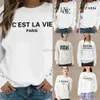 Sweats à capuche pour femmes Sweatshirts Femmes Sweatshirt à manches longues Fashion Blanc Pullover Text anglais Mots Imprimés Série décontractée Round Round Automne chaud Sweat à capuche doux 240413