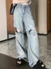 Jeans pour femmes automne de la mode bleu coréene coupé le créateur décontracté pantalon denim féminin poches vintage élégant baggy 2024