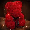 Flores decorativas Teddy Rose Bear 25cm Artificial com caixa Luz de namorada de namorada aniversário de casamento aniversário do dia dos namorados presente