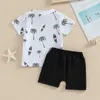 Set di abbigliamento per bambini 2 pc outfit stampa a manica corta t-shirt e pantaloncini elastici set per ragazzi abiti estivi per ragazzi