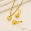 Earrings Necklace 14K Yellow Solid Fine Gold Dubai India Heart African Set Pendant Ethiopia Bridl Jewelry Sets Drop Delivery Otgg0