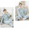 Home Clothing 2024 Women Comfortable Silk Pajama Set Girl Print Pyjama Long Sleeve Sleepwear Suit Nightshirt Sets