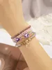 Bracelets en verre violet / verre rose à 4 pièces et bracelets de chaîne de strass de perles en cristal