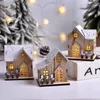 クリスマスLEDライト木製の家の輝かしいキャビンメリークリスマスデコレーションホームDIYクリスマスツリーオーナメントキッズギフト240408