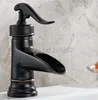 Rubinetti del lavandino del bagno olio nero strofinato bronzo a leva singola a cascata tappeti in ottone e miscelatore freddo tocchi LNF432