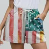 Shorts femininos do Dia da Independência Mulheres Americana Bandeira Padrões Casual Pijama de calça curta da cintura de cordão casual para cenário com manto