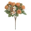 Dekoracyjne kwiaty długotrwałe sztuczne rośliny Elegancka gałąź róży z 6 głowami na domowe wystrój weselny Wystrój stylowy