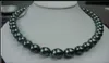 Fina pärlsmycken 18quot 1214mm naturlig Tahitisk svart rund pärlhalsband 14K6310004