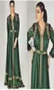 Emerald Green Fas Kaftan Uzun Kollu Balo Elbiseleri 2018 Özel Yapma Altın Nakış Kaftan Dubai Abaya Arap Akşam Giyim Gow1539044