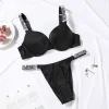 Bras Sets y Summer Deep V Letter Rhinestones Set de sujetador Mujeres Avendación transpirable Breve Breve Piadras 2 piezas Lady Lingerie Y0911 Drop de DH6EX