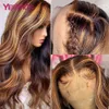 Peluca de encaje de ola corporal resaltada pelucas de cabello de color humano de color rubio brasileño para mujeres pelucas de encaje sin gluio de 30 pulgadas 240408