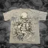 American Y2k Fashion Versatile Trendy Brand Clothing Cross Skull Printed T-shirt Men Gothic Retro Oversized Short-sleeved Tops 240328