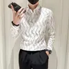 Męskie koszule 2024 Spring Print koszula dla mężczyzn Business Formal Sukienka Slim Fit Fit Social Streetwear Bluzka