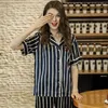 Home Clothing gestreifte Schlafpyjamas für Frauen Kurzarm Dessous Set Seiden Frauen Pijamas