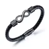 Stainless Steel Black Leather Mens Bracelet with Magnetic Buckle Round Rope