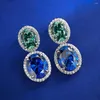 Cangolamento di orecchini incantesimi 925 argento vero 8 mm 10mm Tanzanite Green Tourmaline per Women Lab Diamond Gemstone Wedding Fine Jewel