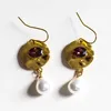 Boucles d'oreilles en peluche vintage Gold Couleur simulée Perle Purple Stone Disc Disc pour femmes Cadeaux de bijoux de mariage de mariée élégante