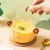 Bowls 350/450ml Retro Green Double-ear Stew Bowl High Borosilicate Glass Steamed Egg Special Baby Salad Bowll With Lid