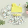 Sets Clothings Kids Baby Girl Autbit Summer Summer Camisetas sin mangas Falda floral elástica y sombrero de sol para niños pequeños