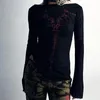 Женская футболка для футболок Женщины Harajuku Retro с длинным рукавом Tee Goth Punk Streetwear 90-х