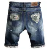 Summer Blue Men Vintage разорванные короткие джинсы уличная одежда.