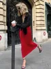 BCLOUT Fashion Satin Red kjol 2024 Elegant Solid High midjebyrå Lady Kjolar Vintage Thin Party Slim Long Sexy 240329