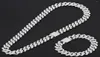 Chains 15mm Miami Prong Cuban Chain Link Silver Color Necklaces 2 Row Full Iced Out Rhinestones Bracelet Set For Mens Hip Hop8398901