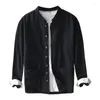 Men's Casual Shirts Solid Chinese Style Long Sleeved Shirt Breathable Loose Fitting
