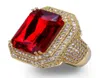 Mens Ring Vintage Hip Hop Jewelry Ruby Zircon Iced Out Copper Ring High Grade Luxury For Lover Wedding Fashion Jewelry Whole20036647626