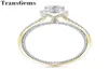 Transgems 14K White and Yellow Gold Center 1CT 65mm F Color Moissantie Halo förlovningsring med Moissantie Accenter för kvinnor Y196217436