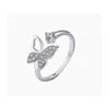 Avec des pierres latérales Nouvelles anneaux de papillon en cristal de zircon cubique pour femmes bijoux de mariage plaqué en platine ouverte