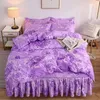 Bedding Sets 4Pcs/Set Bed Skirt 2 Pillowcase Duvet Cover Polyester Sheet For Wedding Housewarming Gift With Elastic Band