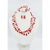 Brincos de colar Conjunto clássico feminino da moda.Coral vermelho natural e colar de pérolas barrocas brancas/pulseira/brincos