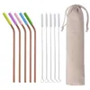 Drinking Straws 1 Set 6mm Stainless Steel Reusable Straw With Anti-Scalding Silicone Sleeve And Cleaner Brush Storage Bag Bar Accessories