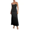 Casual jurken vrouwen sexy open rug avondjurk zomer zomere kleur mouwloze lage gesneden veter satijnen lange slip kleding