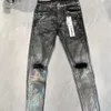 2024パープルブランド高品質のジーンズ1 1潮のファッションスリムジーンズハイストリートブラックパンツシルバーコーティングカーフパンツ