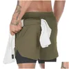 Herren Shorts Herren Tarnung Tarnungslauf 2-in-1 Doppelschicht Schnell trockener Fitnessstudio Sport Fitness Jogging Training Drop Lieferbekleidung Kleidung Dhocr