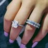 Ringar original 925 Sterling Sier Engagement Set for Women Luxury Emerald Cut 4ct Simated Diamond Platinum Jewelry Size Drop Delivery Dhgut