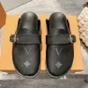 Äkta läderhalva tofflor Sandaler Slide Men Bostons mysig komfort platt TLOG Luxury Sliders Summer Pool Outdoor Women loafer Designer Casual Shoe Clogs Mule House