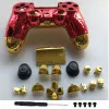 Fall för PS4 PlayStation Slim Pro JDM040 JDS 040 Controller Full Housing Case Chrome Front Back Gold Red Shell Cover Replacement