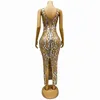 Stage noszenie luksusowe złote lustra dhinstones sukienka