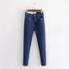 Kvinnors jeans elastiska sexiga mager blå kvinnor streetwear hög midja tätt denim byxor koreanska mode smal blyertsbyxa