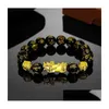 Mis de miçangas riquezas fios de pulseiras Jóias de jóias Black Obsidian Contas Pixiu Bracelet Six Words Prosperidade Feng Shui Pi Xiu para Men D Dhd0v