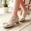 Kleiderschuhe Kawaii Mädchen täglich tragen süße Lolita Round Head Mid Heel Frauen Bogenknoten Doppelgröße Loli cos