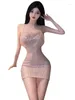 Casual Dresses Female Sexy Shining Nightclub Tempting Open Back Nightgown Dress Elegant Mini Pil Collar Sweet Sequin 9pn5