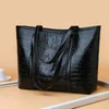 Drawstring Çantalar Yetenekli Üretim Kadınlar Büyük Kapasite Çanta Timsah Deri Omuz Çantası Seyahat Alışveriş Tote