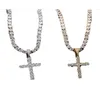 Pingente de zircão gelado com colar de cadeia de tênis de 4 mm homens mulheres jóias de hip -hop ouro prata cz set8372124